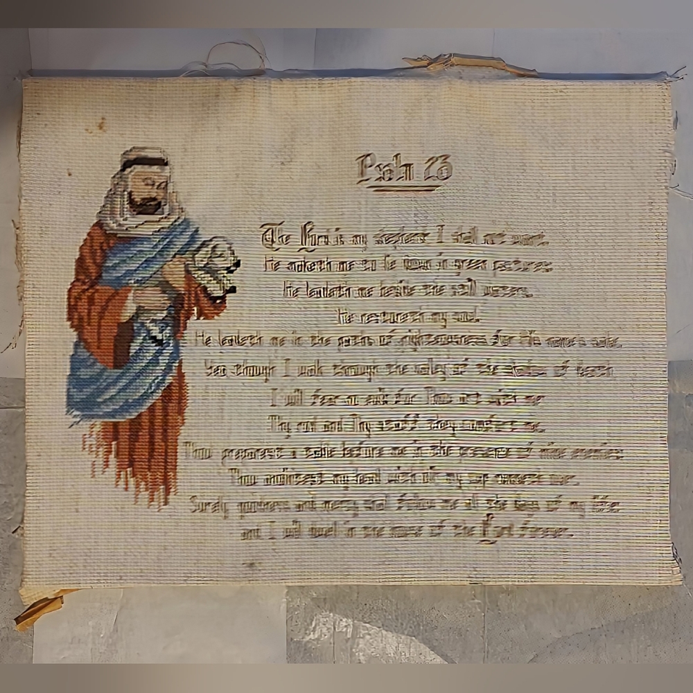 Vintage Psalm 23 “The Lord Is My Shepherd” unframed Sampler cross stitch Complet